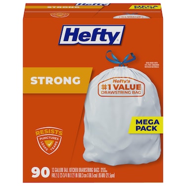 Hefty Strong Tall Kitchen Trash Bags Unscented 13 Gallon 90 Count
