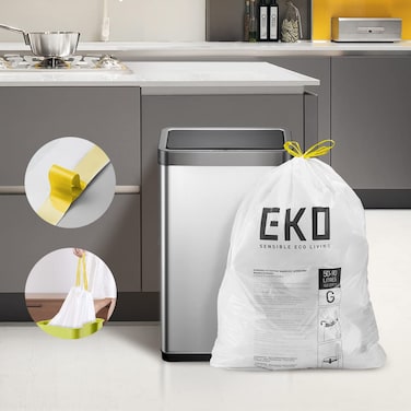 EKO EasyDispense Roll of 60 Count ExtraStrong Drawstring Kitchen Trash Bags  21 Gallon Garbage Bags 795L 60 pack Code G