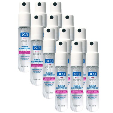 X3 Clean Mini Hand Sanitizer Spray  Alcohol Free and Fragrance Free  Pocket Size 027 Ounce Bottles Pack of 12