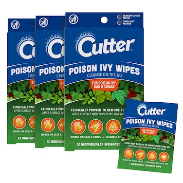 Cutter Poison Ivy Wipes OntheGo Cleansing for Poison Ivy Oak  Sumac 12 Wipes 3 Pack