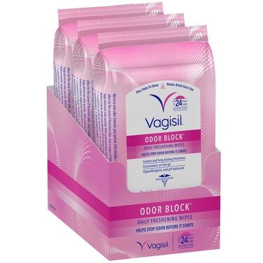 Vagisil Odor Block Daily Freshening Wipes 20 Wipes in a Resealable Pouch Pack of 3
