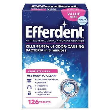 Efferdent Retainer Cleaning Tablets Denture Cleanser Tablets for Dental Appliances Complete Clean 126 Tablets