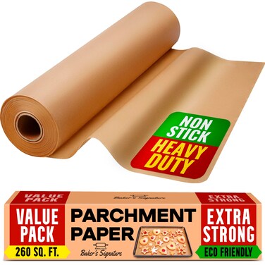 Bakers Signature Unbleached Parchment Paper for Baking  15 in x 210 ft 260 SqFt Baking Paper Roll with Cutter NonStick Brown Parchment for Baking Cooking Grilling Steaming and Air Fryer by