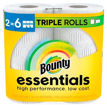 Bounty Essentials SelectASize Paper Towels 2 Triple Rolls White 162 Sheets Per Roll