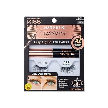KISS Magnetic Lash Collection Eyeliner Lash Kit 1 Pair of False Eyelashes and Magnetic Eyeliner Entice Reusable Synthetic False Eyelashes With 5 Double Strength Magnets