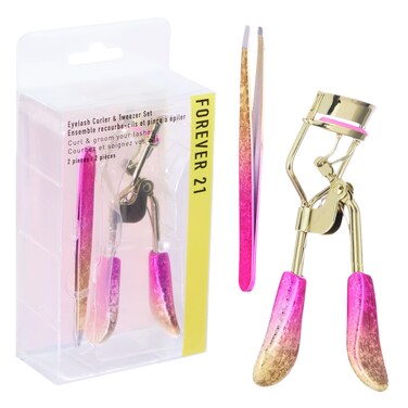 Forever 21 Eyelash Curler  Tweezer Set  2pc Lash Kit wPrecision Lash Curler  Lash Tweezers for Eyelash Strips  False Eyelash Applicator Tool Kit