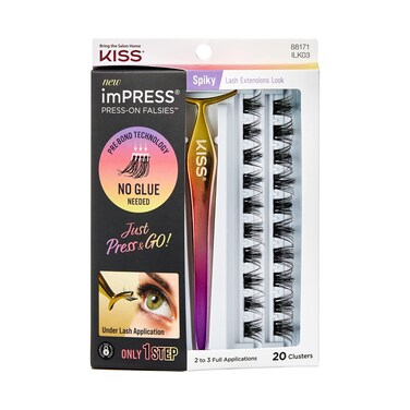 Impress KISS PressOn Falsies Eyelash Clusters Kit Spiky Black Fuss Free Invisible Band Natural 24 Hours Sticky Residue Flawless Quick  Easy  20 Clusters Pack Of 1 ILK03 Standard