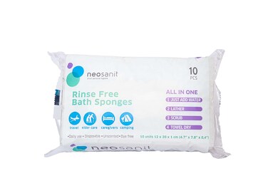 Neosanit Soap Infused Sponge Rinse Free Shower Wipes for Adults No Rinse Bath Sponges with Dermatologic and Hypoallergenic Soap Medical Supplies for Bathing All in One Pack 10 Units Single Use