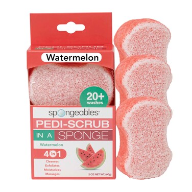 Spongeables Pedi Scrub Foot Exfoliating 20 Wash Sponge Watermelon 3 Count