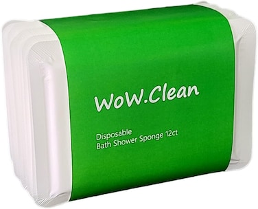 WoWClean Disposable Bath Shower Sponge 1 Dozen12 Counts Easy to Carry Clean Shower Supplies for Travel or Camping White