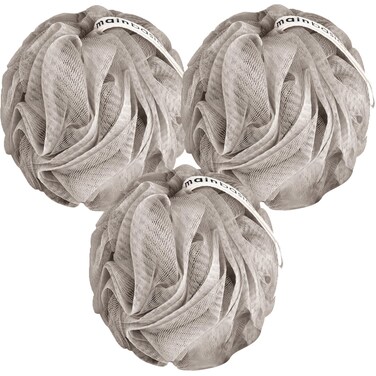 MainBasics Bath Shower Loofah Sponge Pouf Body Scrubber Exfoliator Body Wash Sponge Set of 3 Totally Taupe