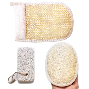 Coimoon Set of 3 Made in Europe Exfoliating Loofah Body Sponge Scrubber Natural Sisal Bristles Glove Pumice Stone Loofa Puff Sponge Scrubber Body for Men  Women in Bath Spa and Shower 3