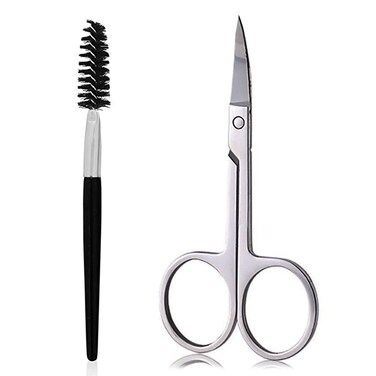 AUMELO Eyebrow Scissors and Eyebrow Brush  Eyelash Extensions Shaping Curved Craft Stainless Steel Scissors for Your Beauty