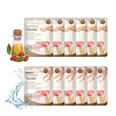 Epielle Hydrating Hand  Foot Masks Glove  Socks 12pk for Dry Hand Dry  Cracked Heel  Spa Day  Shea Butter  Jojoba Oil  Vitamin E Beauty Mothers Day Gifts