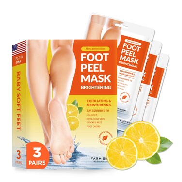 FARMSKIN Foot Peel Mask Brightening  Exfoliating  Moisturizing for Dry Cracked Feet  foot mask for soft baby feet with Lemon Vitamin C  Dermatologicaly Tested Pack of 3