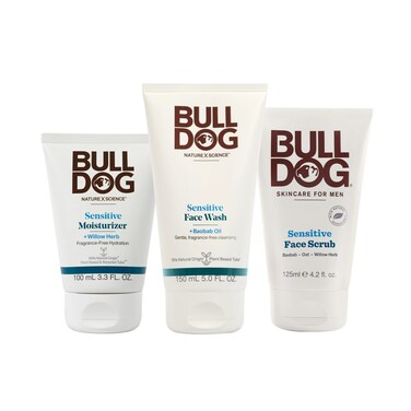 Bulldog Mens Skincare and Grooming Sensitive Full Face Kit with Sensitive Moisturizer Sensitive Face Wash and Sensitive Face Scrub