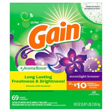 Gain Powder Laundry Detergent for Regular and HE Washers Moonlight Breeze Scent 93 ounces Packaging May Vary