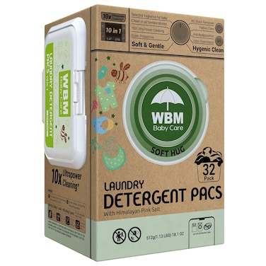 WBM Baby Care Laundry Detergent Pods 32 Count  Baby Laundry Pods Specially Designed For Baby Clothes  Soft Hug Fragrance With 10x Ultra Power Cleaning