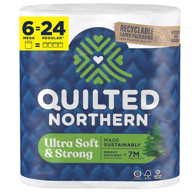 Quilted Northern Ultra Soft  Strong Toilet Paper with Paper Packaging 6 Mega Rolls  24 Regular Rolls