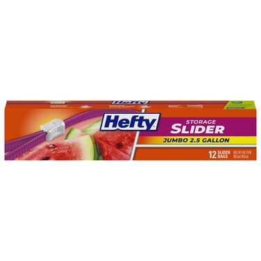 Hefty Slider Jumbo Storage Bags 25 Gallon Size 12 Count