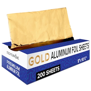 Stock Your Home 200 Count PreCut Gold Aluminum Foil Sheets 9 Gold Pop Up Foil Sheets for Restaurant Disposable Foil Sheets for Food Wrapping Gold Foil Sheets for Hair Highlighting