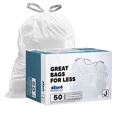 Plasticplace Custom Fit Trash Bags Compatible with simplehuman Code J 50 Count White Drawstring Garbage Liners 10105 Gallon  3840 Liter 21 x 28
