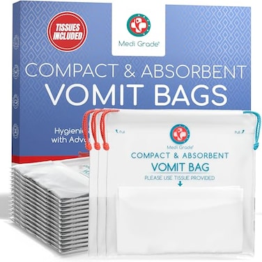 Medi Grade Absorbent Sick Bags for Car Travel Boat or Plane  Pack of 22 Leakproof Travel Sickness Vomit Bags with Zero Odour  Sealable Travel Sick Bags Turns Vomit to Gel Holds Up to 750ml