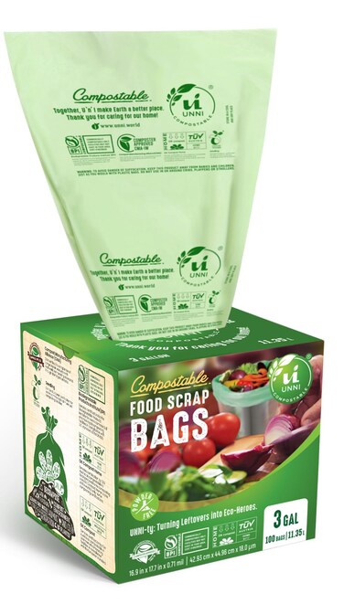 UNNI 100 Compostable Bags 3 Gallon 1135 Liter 200 CountExtra Thick 071 Mil Food Scrap Bags Kitchen Compost Bin Compatible ASTM D6400 US BPI  Europe OK Compost Home Certified San Francisco