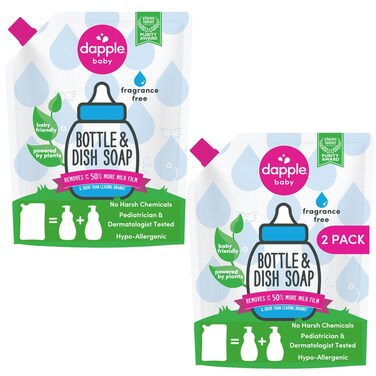 DAPPLE Baby Bottle and Dish Liquid Refill Fragrance Free Dish Soap SulfateFree Hypoallergenic 34 Fluid Ounces Pack of 2