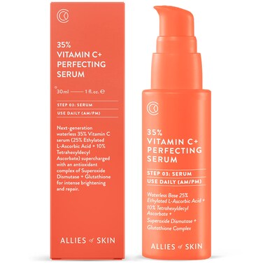Allies of Skin 35 Vitamin C Perfecting Serum Tetrahexyldecyl Ascorbate  Ethylated LAscorbic Acid Glutathione Superoxide Dismutase Waterless Antioxidant Brightens  Plumps 1 oz  30 ml