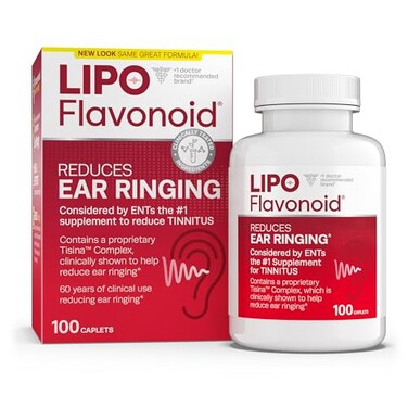 LipoFlavonoid Plus Ear Health Supplement  Most Effective Over the Counter Solution to Reduce Ear Ringing 1 ENT Doctor Recommended for Tinnitus  100 Caplets  Packaging May Vary