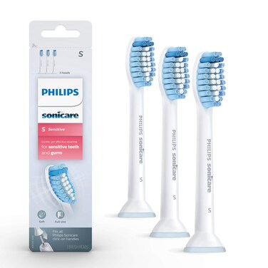 Sonicare Philips Genuine Sensitive Replacement Toothbrush Heads for Sensitive Teeth 3 Brush Heads White HX605364