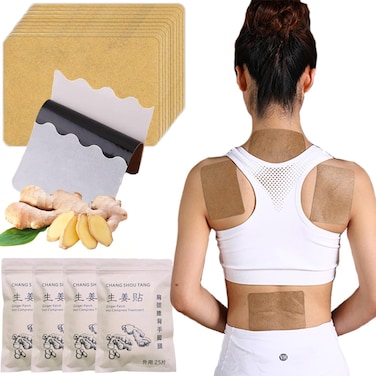 Chang Shou Tang 100pcs Ginger Patches Heating Pad Hot Compress Treatment Pure Nature Plant Extract Health Care Remove Blood Stasis for Shoulder Neck Hand Back Feet Knee Joint Injure12  8cm