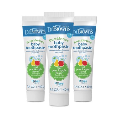 Dr Browns FluorideFree Baby Toothpaste Safe to Swallow Apple Pear 3Pack 14oz40g 03 years