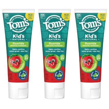 Toms of Maine ADA Approved Fluoride Childrens Toothpaste Natural Toothpaste Dye Free No Artificial Preservatives Silly Strawberry 51 oz 3Pack Packaging May Vary