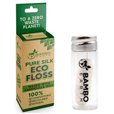 Biodegradable Mint Dental Floss With Refillable  Reusable Glass Container Holder  100 Organic Natural and Compostable Silk Spool  Waxed With Candelilla Wax  EcoFriendly Zero Waste Packaging 30M