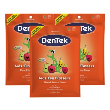 DenTek Kids Fun FlossersRemoves Food  Plaque 75 Count Pack of 3