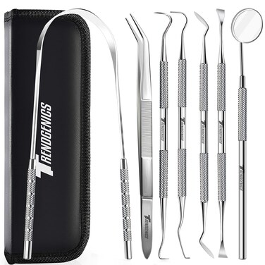 TrendGenics Dental Tools Plaque  Calculus Remover for Teeth Cleaning Dentist Kit Dental Pick Mirror tooth Professional Sc Tartar Remover Tool Stainless Steel Hygiene Dentist Scaler Set with Case