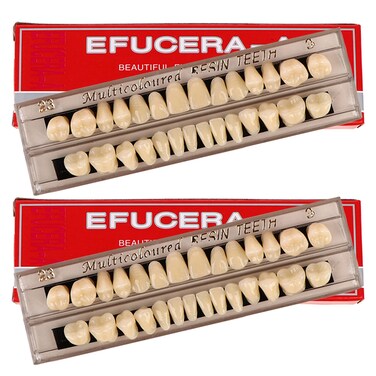 Geodurn 56 Pieces False Teeth 2 Sets Whole Teeth Synthetic Polymer Denture Teeth 23 Shade A3 Upper  Lower Dental Materials for Replacement DIY or Halloween