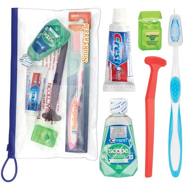 Practicon Adult Dental Care Kit Travel Size Bundle wToothbrush with Cover Crest Toothpaste Floss Tongue Cleaner and Scope Mouthwash TSA Compliant Oral Care Kit