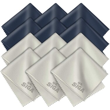 MRSIGA Premium Microfibre Cleaning Cloths for Lens Eyeglasses Screens Tablets Glasses 12 Pack 6 x 7 inches 15 x 18 cm NavyGray