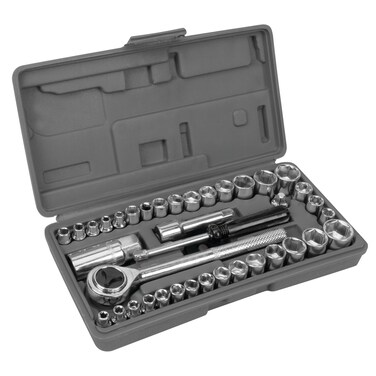 PERFORMANCE TOOL W1173 SaeMetric 40Piece Socket Set 14  38 Drive Silver