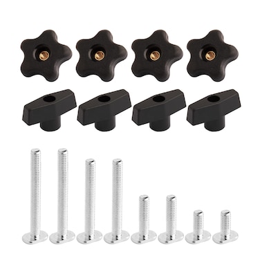 POWERTEC 71121 TTrack Knob Kit wThreaded Knobs and 51618 T Bolts for Woodworking Jigs and Fixtures  16Piece Set
