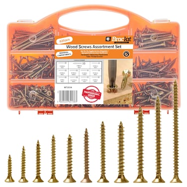 Brackit Wood Screws 820Pc Assortment  ZincPlated Extra Strong Countersunk Pozi Drive Head Wood Screw Set  For FloorboardWood Fences Large Screw Set