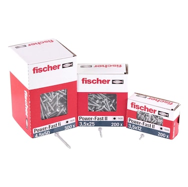 fischer 200 x Chipboard Screws PowerFast II 35 x 30 Pan Head with Inner Star TX Fully Threaded Galvanised Blue Passivated Item No 670102