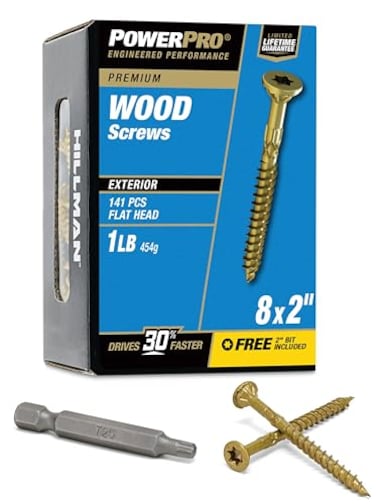 Hillman Power Pro 48597 Wood Screws 8 x 2 Premium Outdoor Deck Screws Rust Resistant Epoxy Coated Bronze 1lb Box 153 pcs