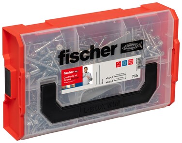 fischer 562928 FIXtainer PowerFast II Chipboard PreSorted Assortment Box with 700 Screws and 2 Bits Countersunk Head Partial Full Thread and Torx Drive Universal Set for Mounting DE Silver