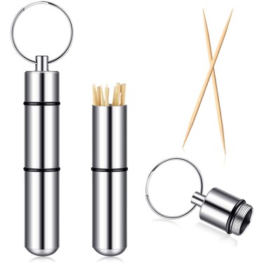 Shappy Pocket Toothpick Holder Waterproof Aluminium Alloy Toothpick Box Metal Pill Case with Key Ring 28 x 06 Inch