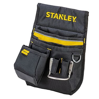 STANLEY Leather Tool Belt Pouch Double Pocket Storage Organiser Hammer Loop 196181