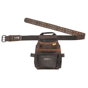 DEWALT Tool Belt with Leather Pouch 12 Pockets Brown DWST550115